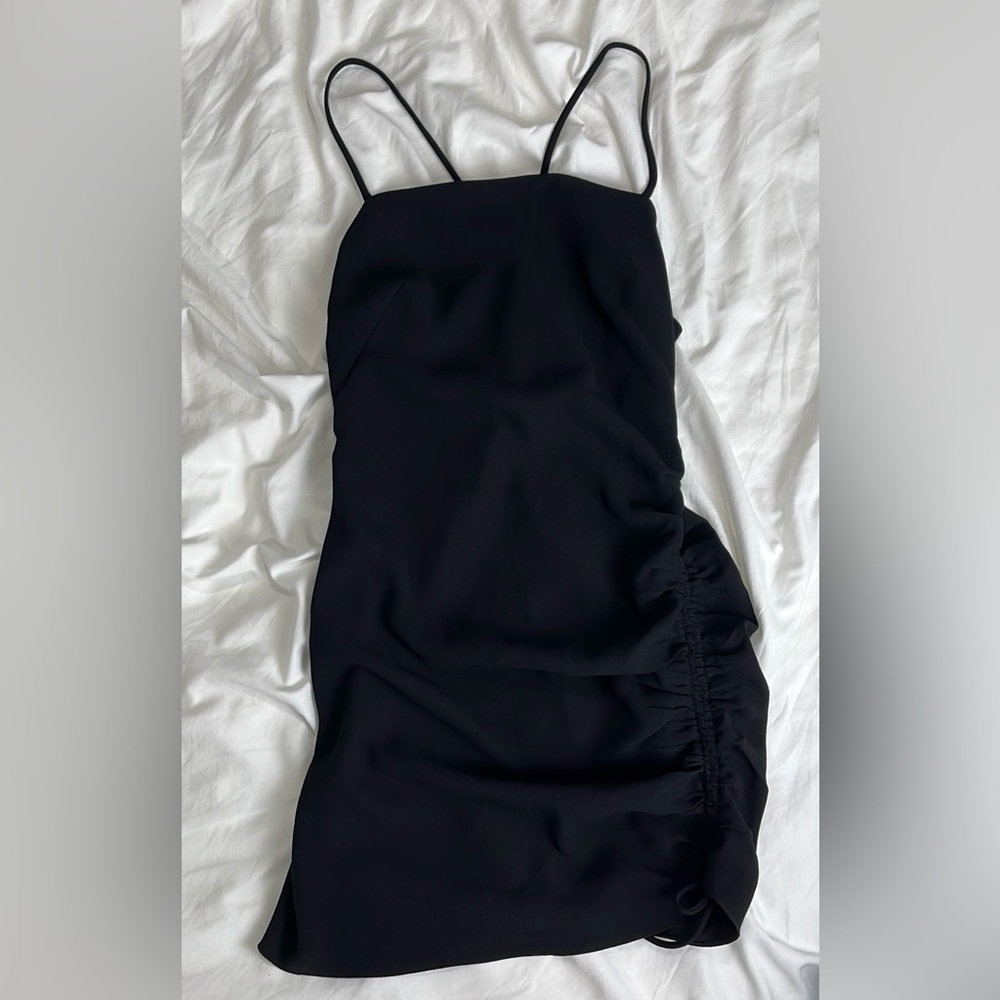 Zara Classic Jet Black Spaghetti Strap Dress With Rouching